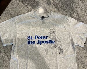 St. Peter holding the Bible and keys with school name tee