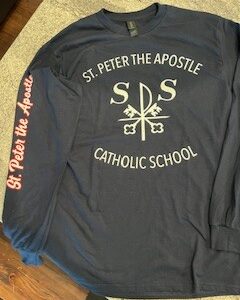 Long sleeve tee with large emblem and sleeve embellishment