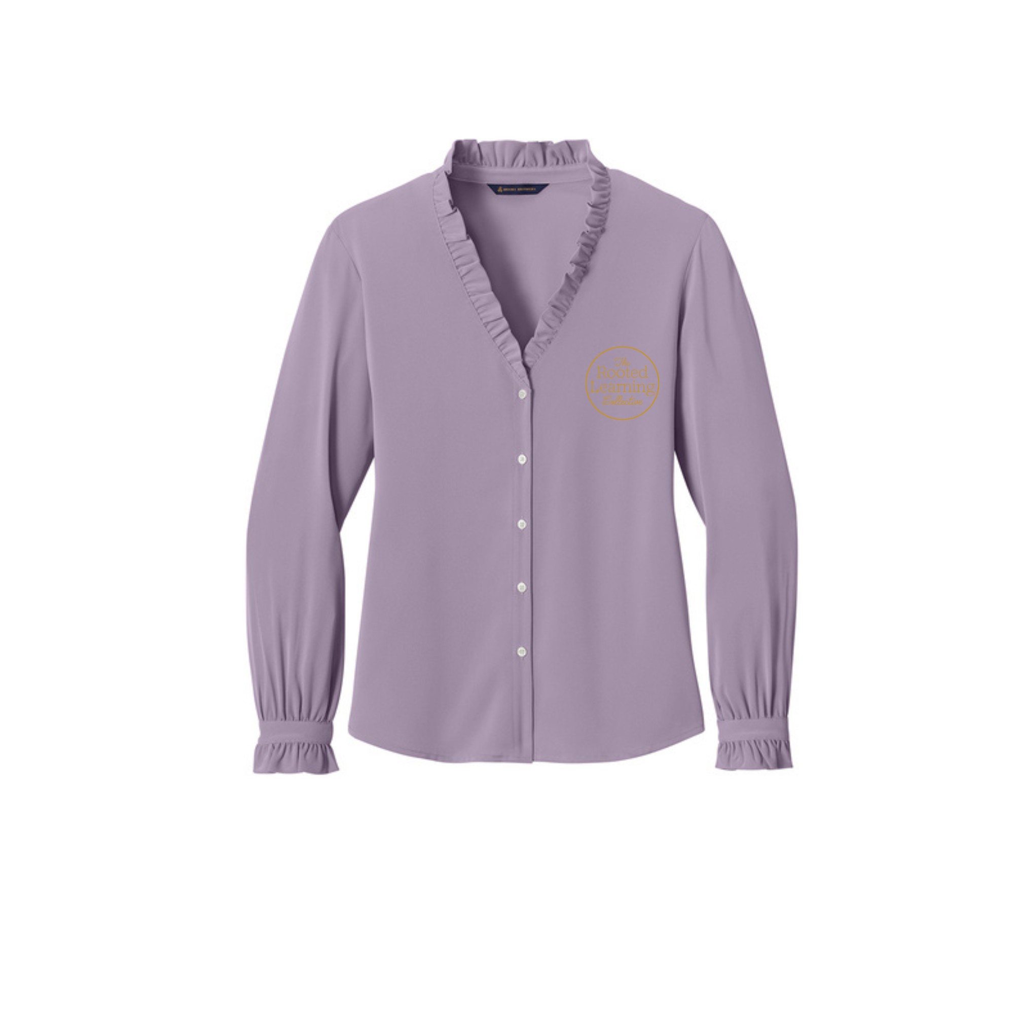 Brooks Brothers Women's Long Sleeve Ruffle Collar Blouse with left chest imprint - Image 4